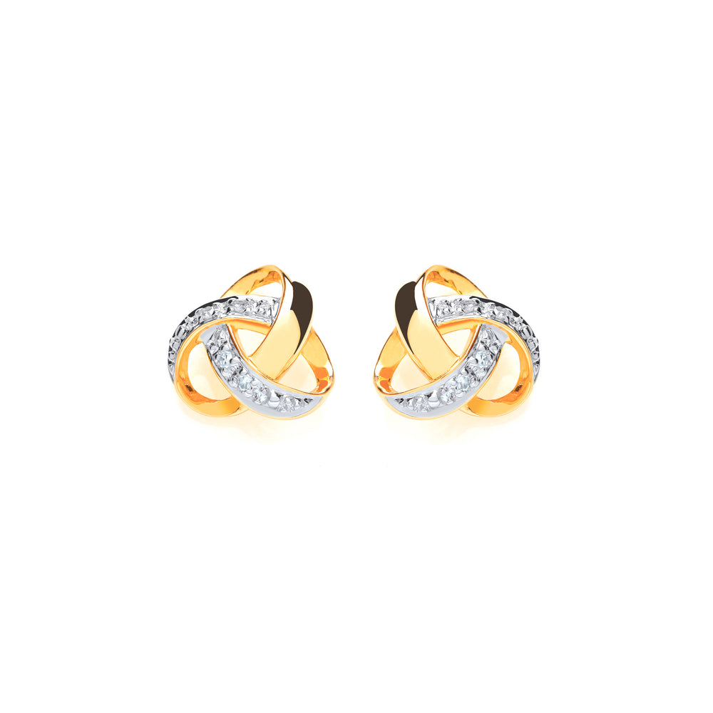 9ct Yellow Gold Diamond Knot Stud Earrings