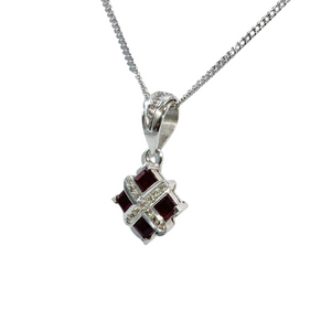 9ct White Gold, Ruby and Diamond Pendant and Chain - Maudes The Jewellers