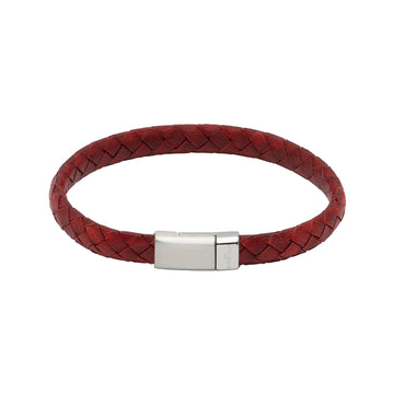 Unique & Co | Antique Red Leather Bracelet with Matte Polish Steel Clasp