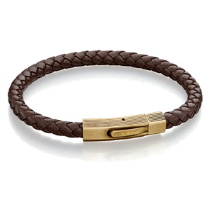 Fred Bennett Brown Leather Bracelet with Brushed Bronze Clasp