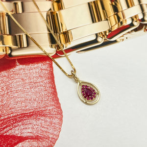 
            
                Load image into Gallery viewer, 9ct Yellow Gold,  Cut Out Ruby Teardrop Pendant and Chain
            
        