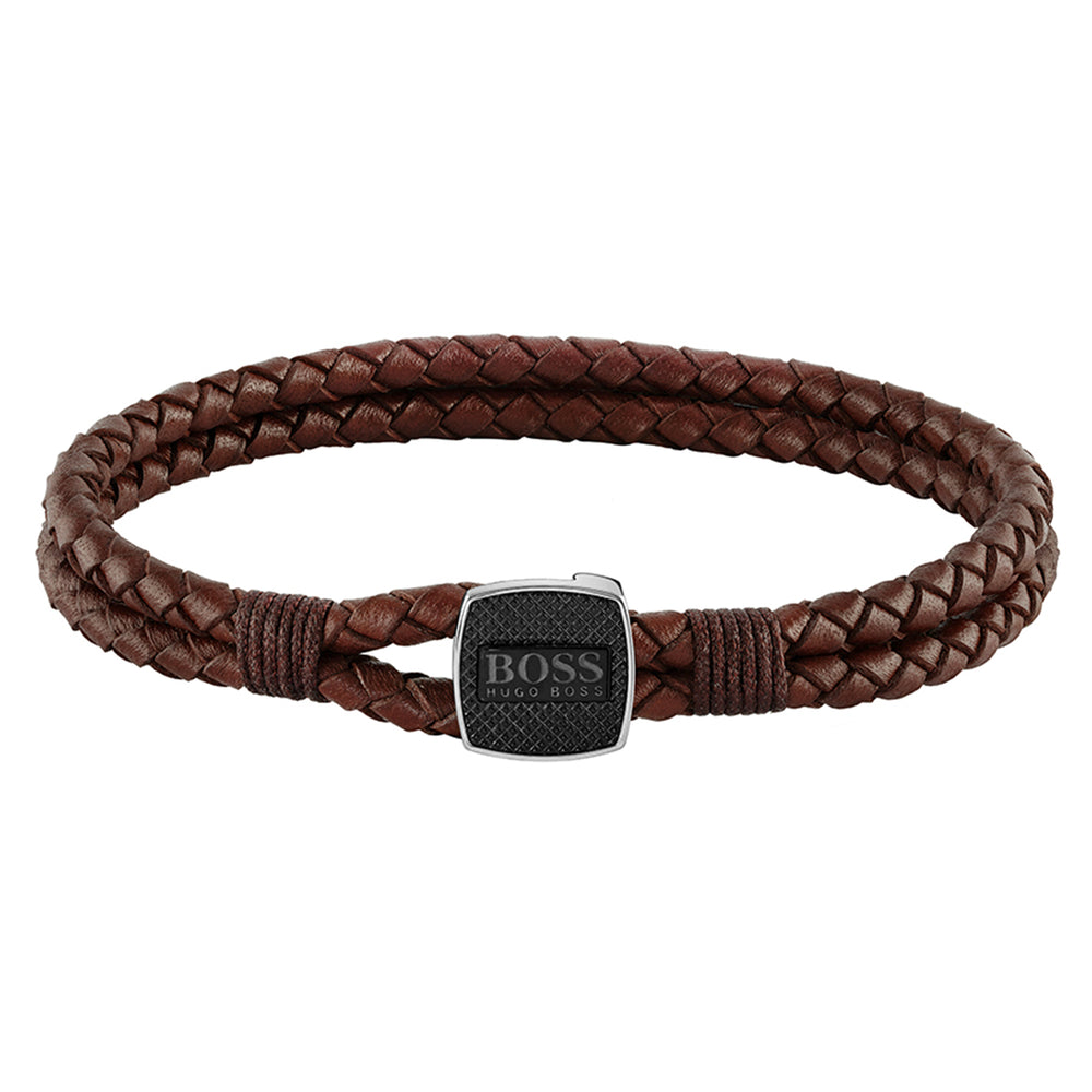 Boss | Gents Brown Braided Leather Bracelet