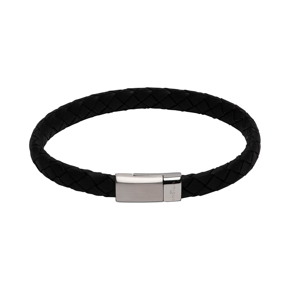 
            
                Load image into Gallery viewer, Unique &amp;amp; Co | Black Leather Bracelet with Matte Steel Clasp
            
        