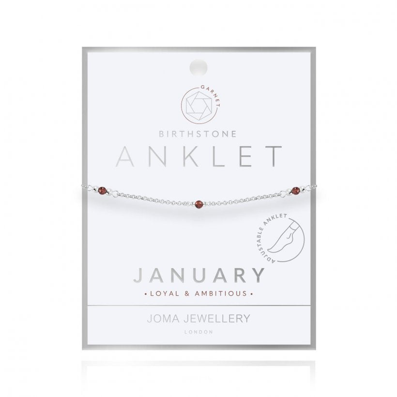 Joma Jewellery Birthstone Anklet - January Garnet