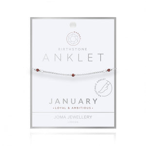 Joma Jewellery Birthstone Anklet - January Garnet