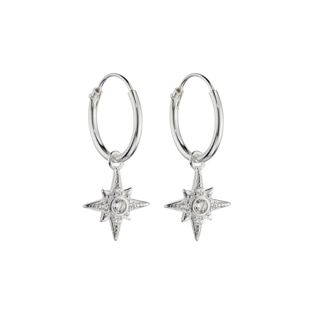 Sterling Silver Pave Set CZ Starburst Hoop Earrings