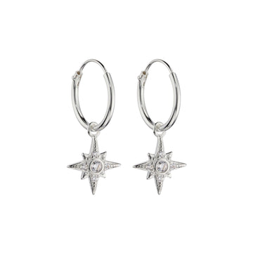 Sterling Silver Pave Set CZ Starburst Hoop Earrings