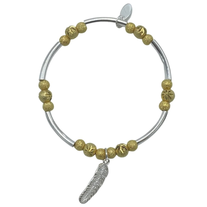 Ettie Frosted Gold and Silver Feather Noodle Bracelet
