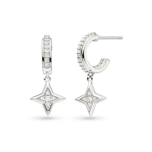 Kit Heath | Revival Astoria Starburst Pave Silver Hoop Stud Earrings