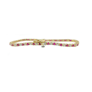 9ct Yellow Gold Ruby and Diamond Line Bracelet