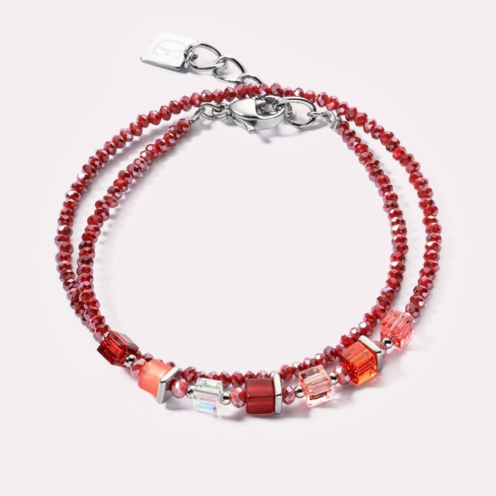 Coeur De Lion | Joyful Colours Wrap Bracelet | Silver Red