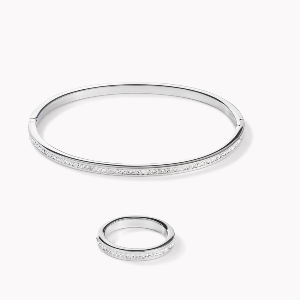 Coeur De Lion Bangle | Stainless Steel Silver & Crystals Pavé Crystal 17