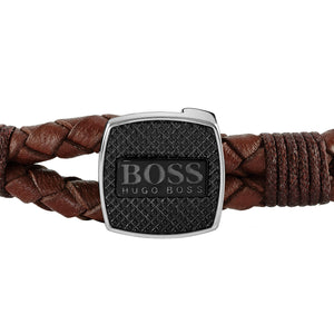 Boss | Gents Brown Braided Leather Bracelet