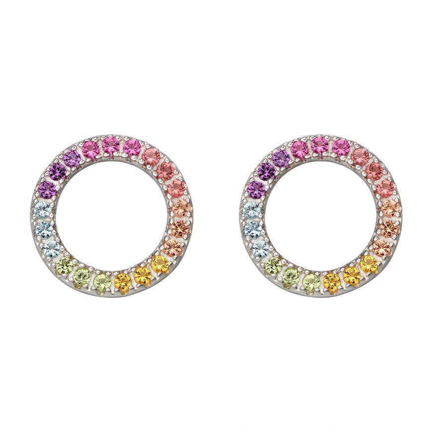 Sterling Silver Rainbow Crystal Open Round Earrings