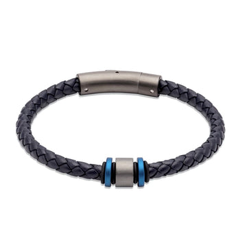 Unique & Co | Navy Leather Bracelet with Matte/Polished Clasp