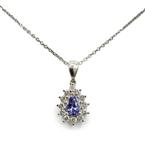 18ct White Gold, Tanzanite and Diamond Pendant and Chain - Maudes The Jewellers