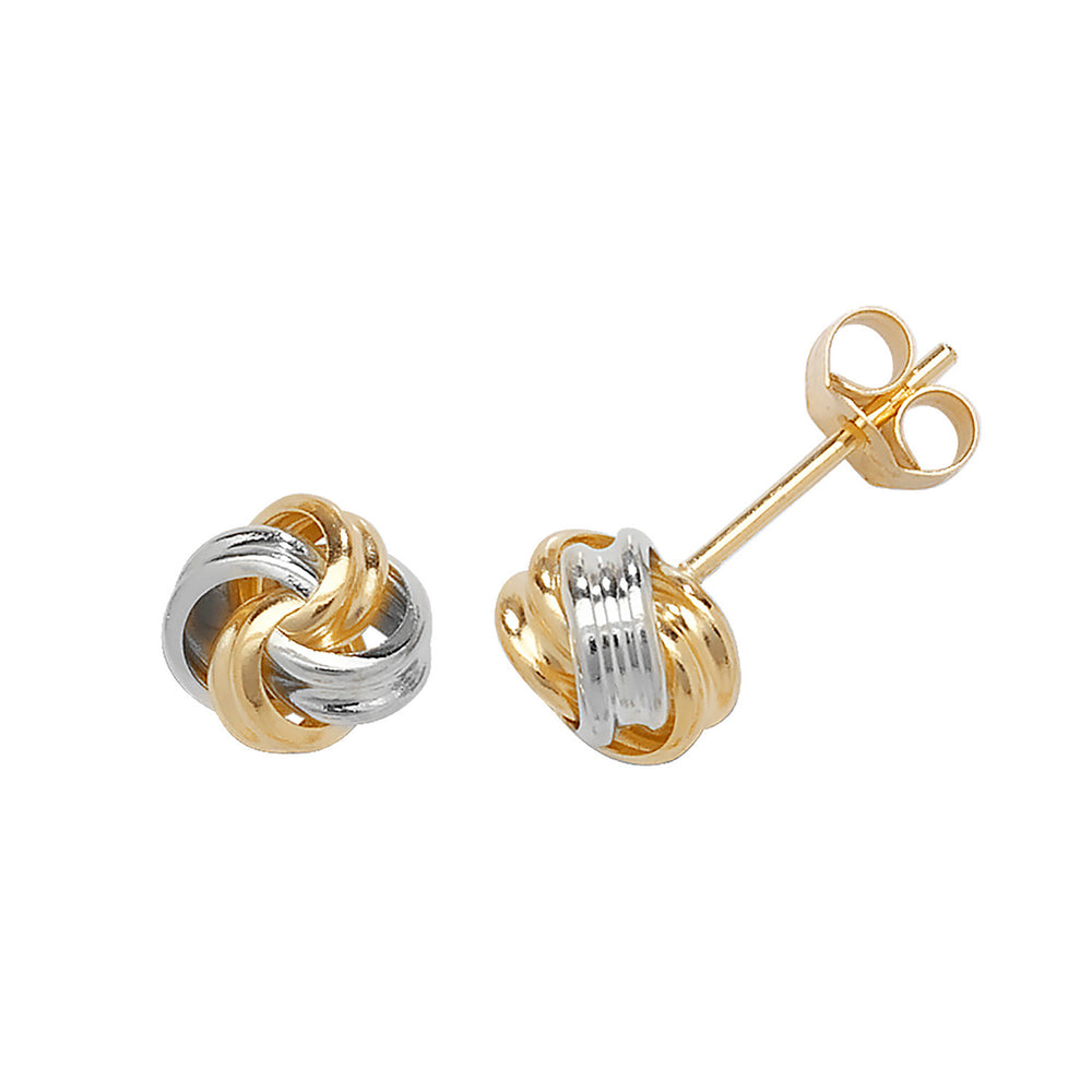 9ct Yellow & White Gold Knot Stud Earrings