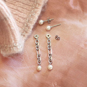 
            
                Load image into Gallery viewer, Kit Heath | Astoria Figaro Pearl Silver Drop Earrings
            
        
