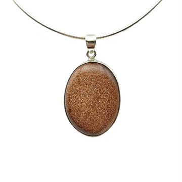 Sterling Silver Oval Gold Stone Pendant and Silver Snake Chain