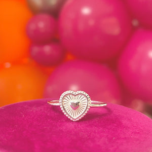 Silver sun ray heart ring