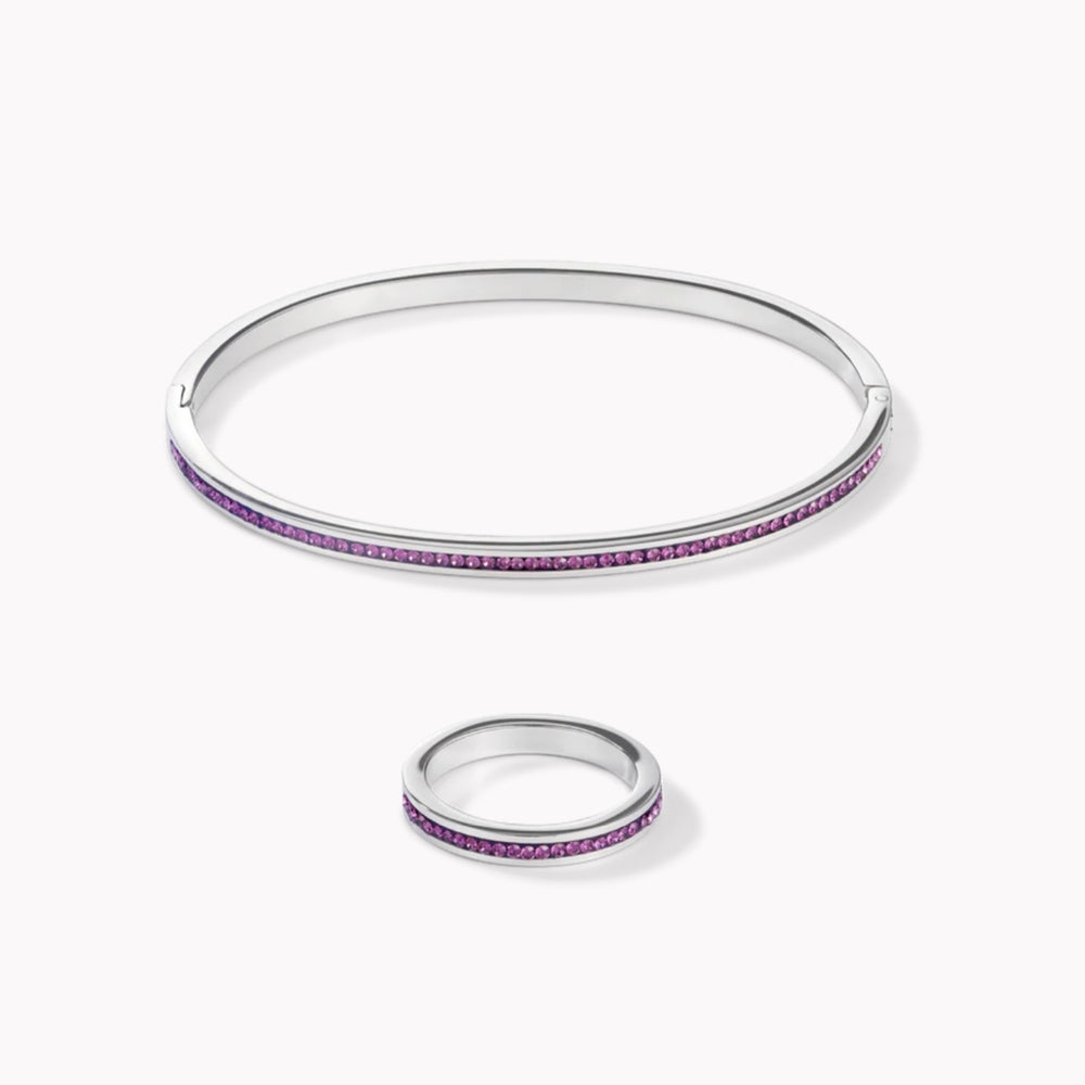 Coeur De Lion Bangle | Stainless Steel Silver & Crystals Pavé Amethyst