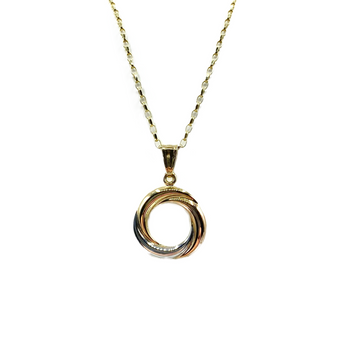 9ct Three Colour Gold, Open Knot Pendant and Chain