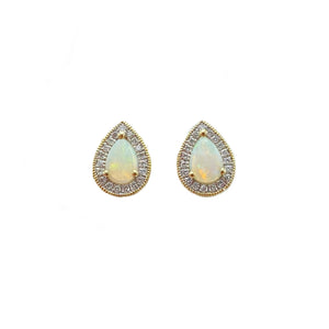9ct Yellow Gold Pear Shaped Opal and Diamond Earrings