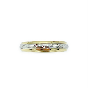 9ct Yellow and White Gold Patterned Wedding Ring 4mm