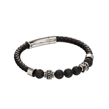 Fred Bennett Black Lava Bead Leather Bracelet