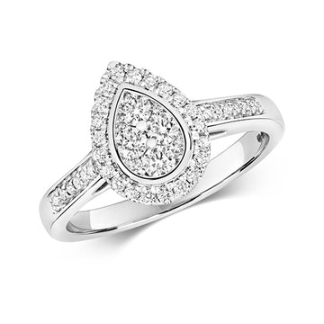 9ct White Gold, Diamond Cluster Pear Shaped Engagement Ring