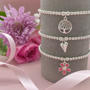 Ettie Thinbead Pink Enamel Flower Bracelet