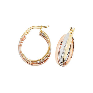 9ct Three Colour Gold Hoop Earrings