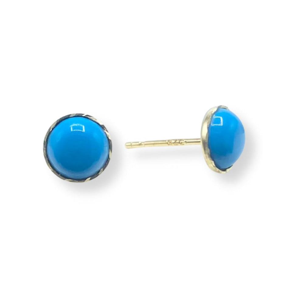 9ct Yellow Gold Cabochon Turquoise Stud Earrings