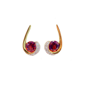 9ct Yellow Gold, Garnet and Diamond Earrings