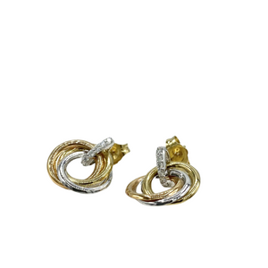 9ct Three Colour, Diamond Knot Earrings