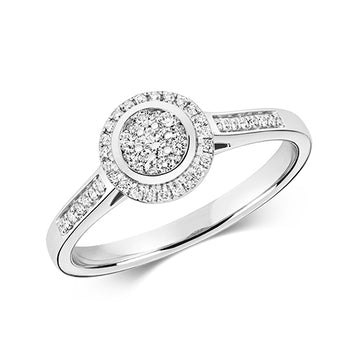 9ct White Gold Diamond Halo Ring