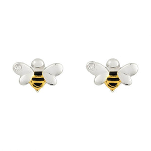 D For Diamond Silver Bee Stud Earrings