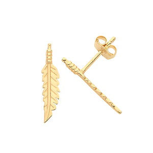 9ct Yellow Gold Feather Stud Earrings