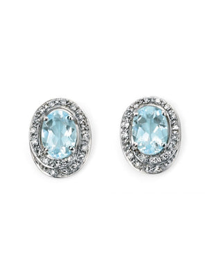 9ct White Gold Aquamarine and Diamond Stud Earrings