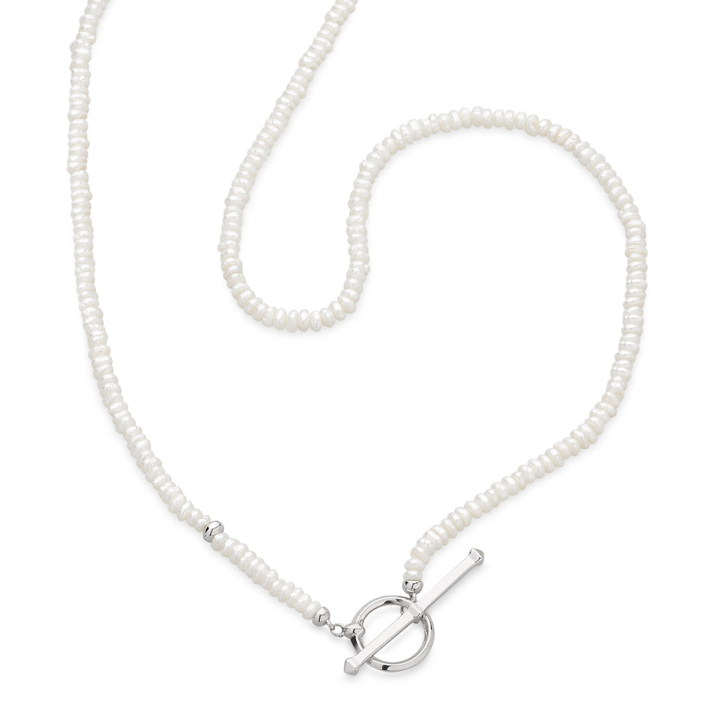 Kit Heath | Astoria Pearl Strand Silver T-Bar Necklace