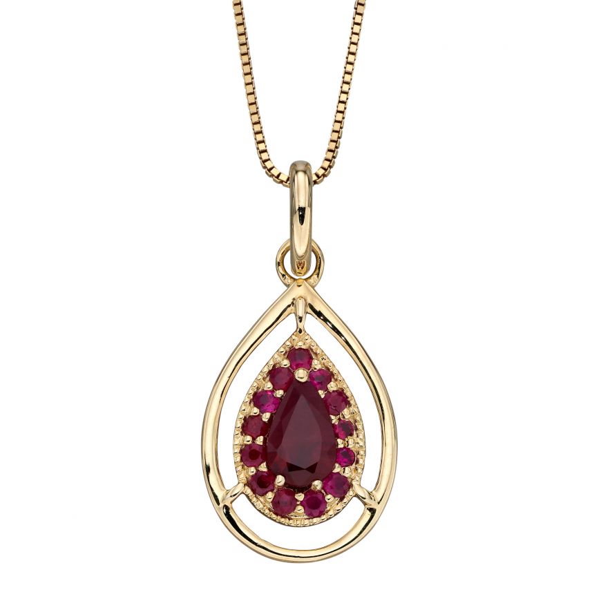 
            
                Load image into Gallery viewer, 9ct Yellow Gold,  Cut Out Ruby Teardrop Pendant and Chain
            
        