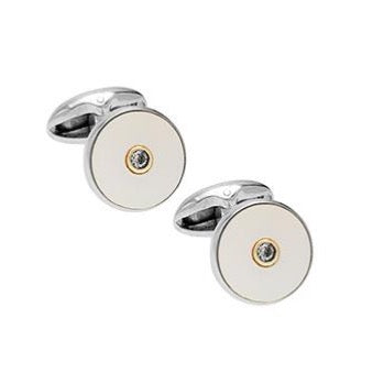 Philip Kydd Mother of Pearl Diamond Set Round Cufflinks - Maudes The Jewellers