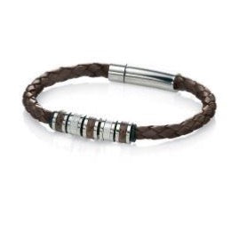 Fred Bennett Men's Stainless Steel Brown Leather Bracelet