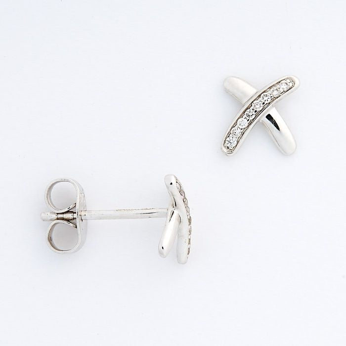 9ct White Gold Diamond Kiss Earrings