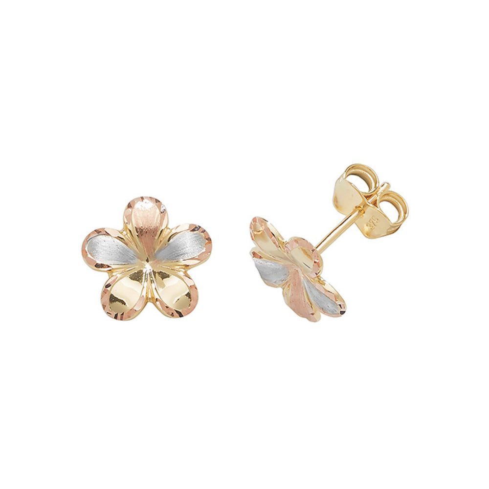 9ct Gold Tricolour Flower Stud Earrings