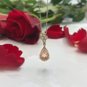 18ct Rose Gold, Morganite and Diamond Pendant and Chain - Maudes The Jewellers