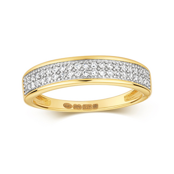 9ct Yellow Gold Two Row Diamond Ring