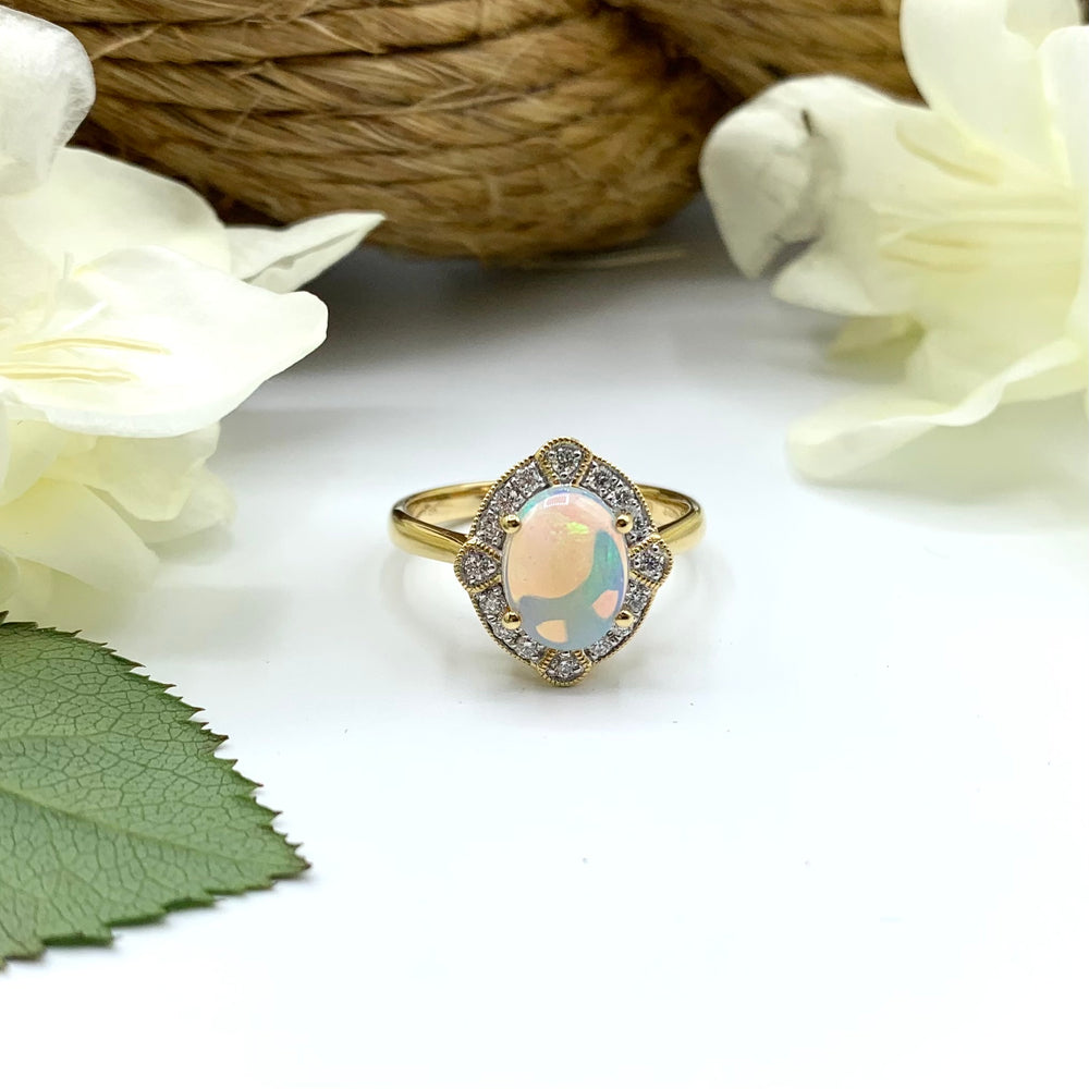 18ct Yellow Gold, Opal and Diamond Ring - Maudes The Jewellers