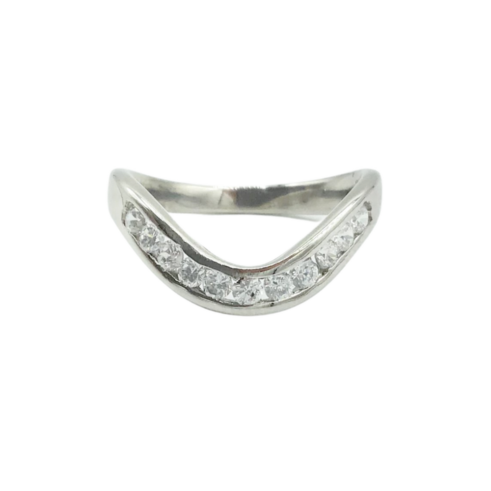 Pre Owned 18ct White Gold, Diamond Curved Wishbone Ring