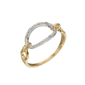 9ct Yellow and White Gold Diamond Oval Bar Ring